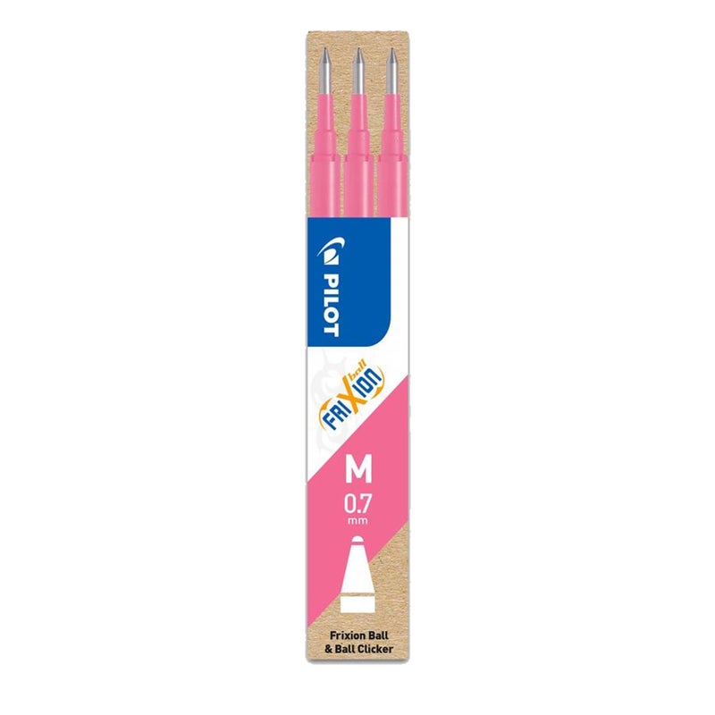 Pilot Frixion Heat/Friction Erasable Rollerball Pen FR7 - Medium Line 0.7mm Tip Nib - Wallet Pack of 1 Pen + 3 Refills (Pink) - Image 3